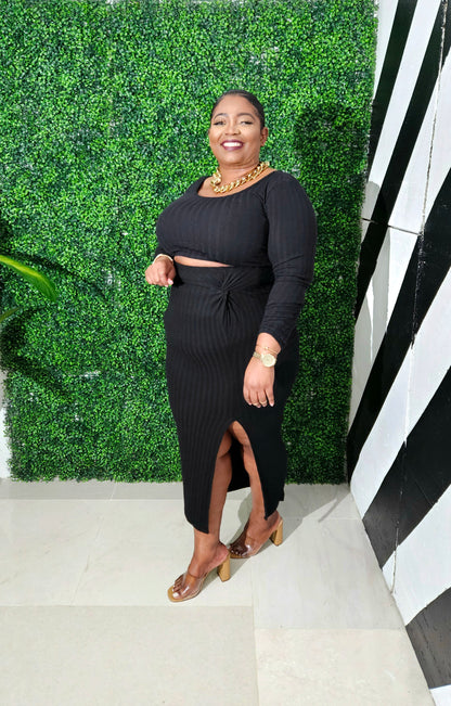 Softee Knit Skirt Set || Black