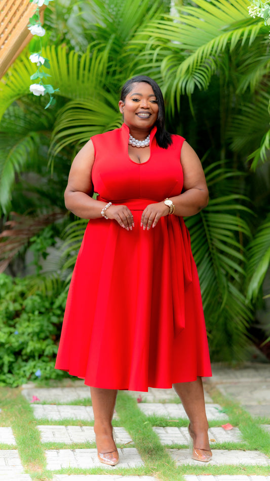 Pure Grace Midi Dress || Red