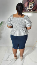 Load image into Gallery viewer, Embossed Striped Woven Top || Navy Blue &amp; White
