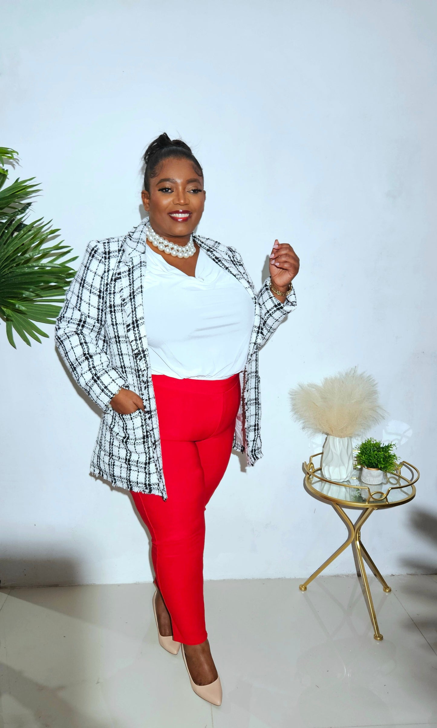Pocketed Tweed Luxe Blazer || Black & White