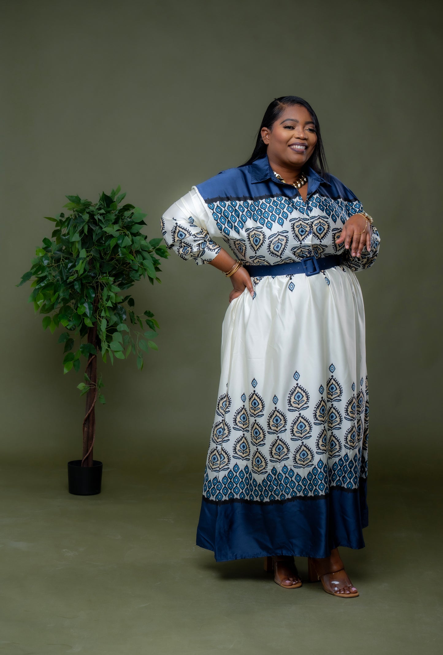 Graphic Mosaic Maxi Dress || Blue