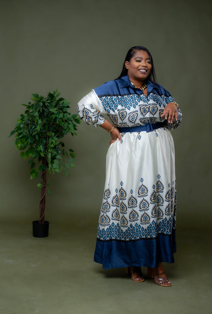 Graphic Mosaic Maxi Dress || Blue