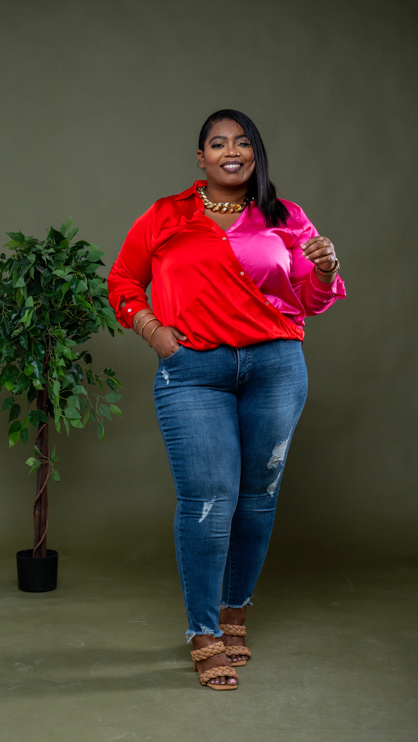 Yin & Chic Blouse || Fuchsia-Orange Red
