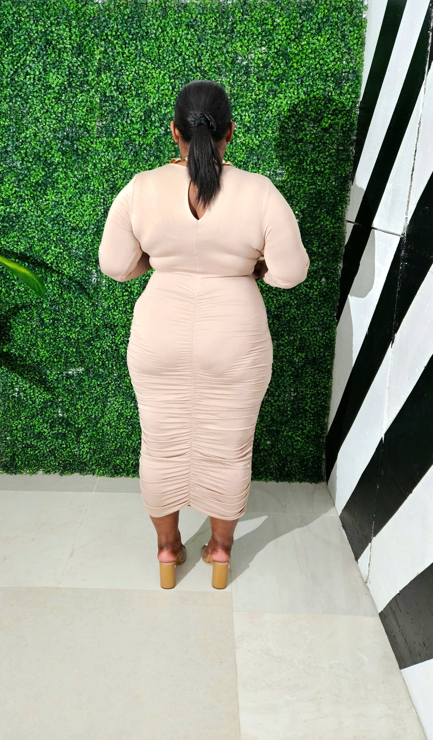 On Point Ruched Dress || Nude
