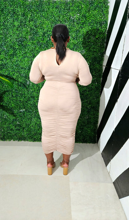 On Point Ruched Dress || Nude