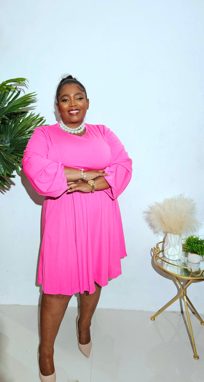 Belted Flare Dress || Pink