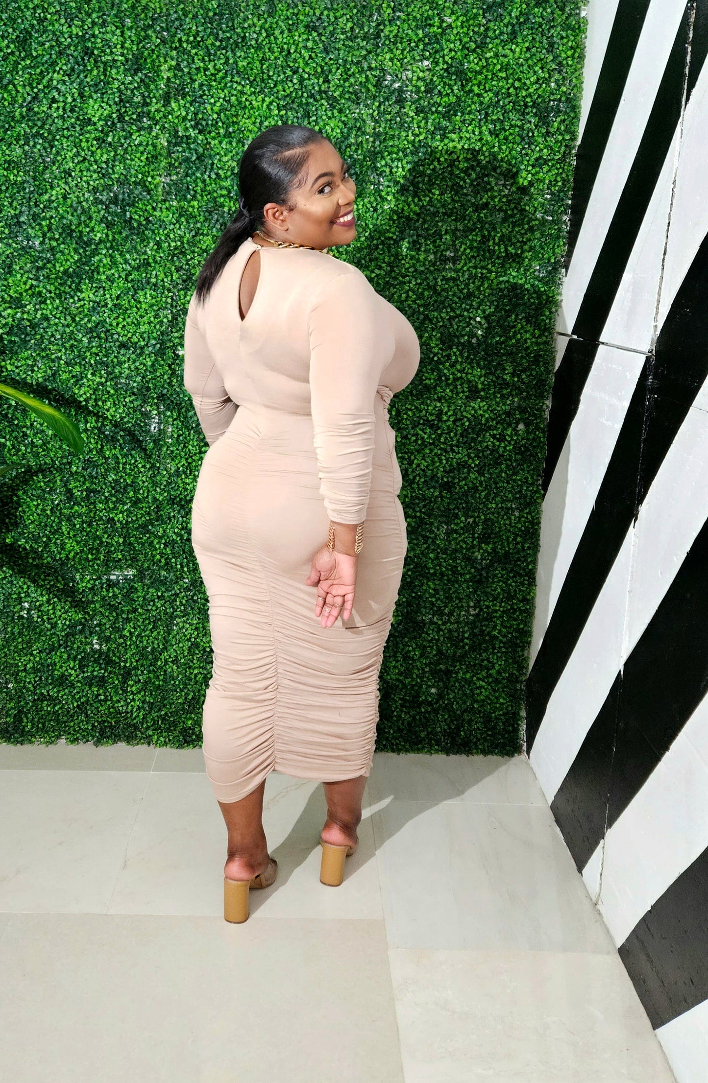 On Point Ruched Dress || Nude