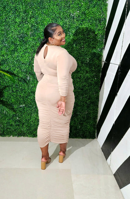 On Point Ruched Dress || Nude