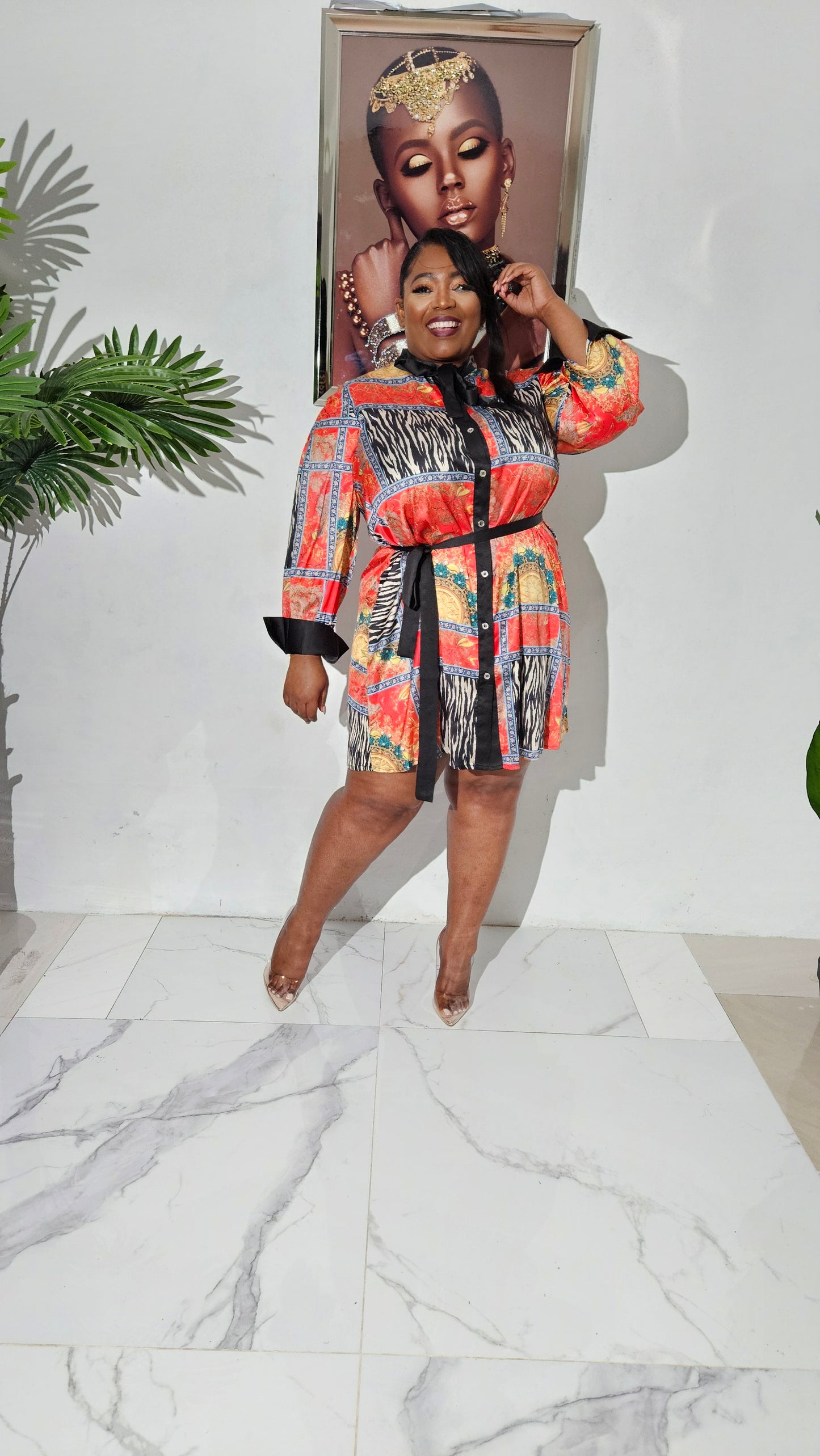 Luxe Mosaic Shirt Dress || Orange Hue