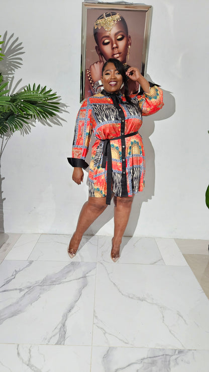 Luxe Mosaic Shirt Dress || Orange Hue