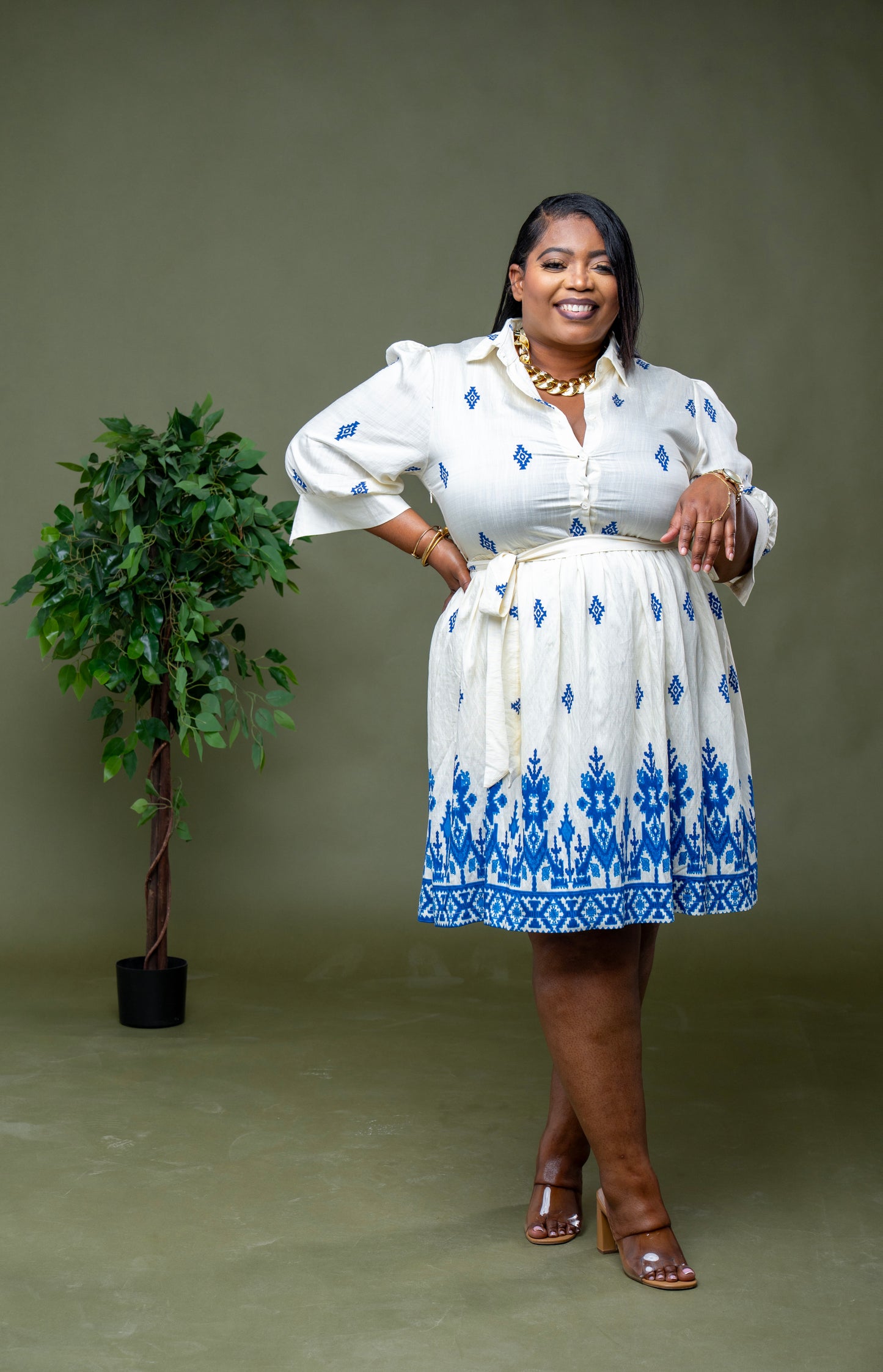 Capri Coast Shirt Dress || Ivory & Blue