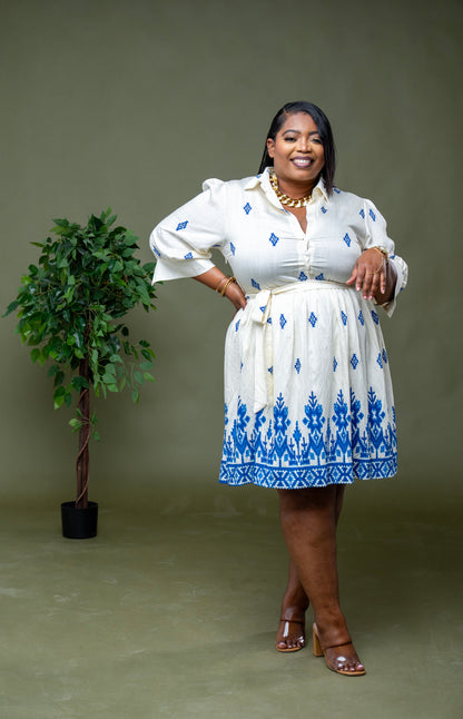 Capri Coast Shirt Dress || Ivory & Blue