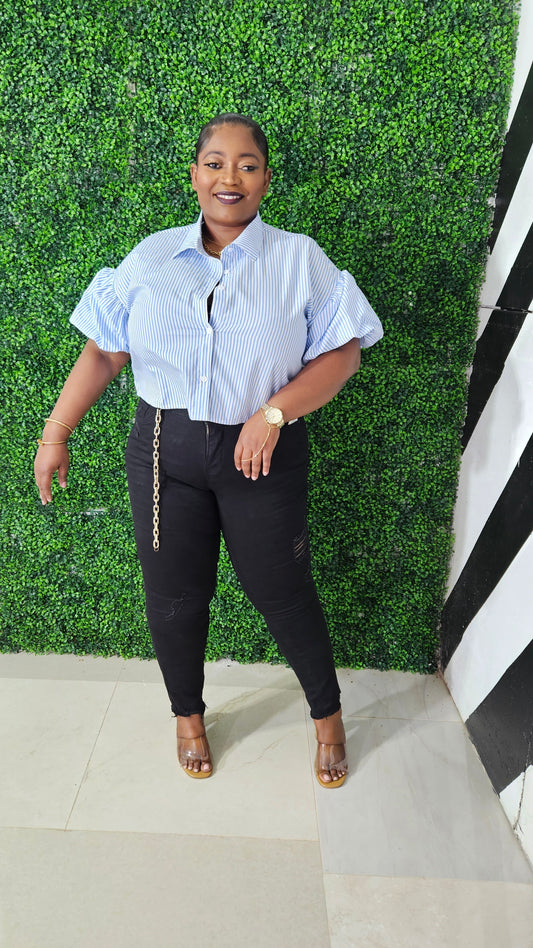 Bubble Down Stripe Crop Top || Blue
