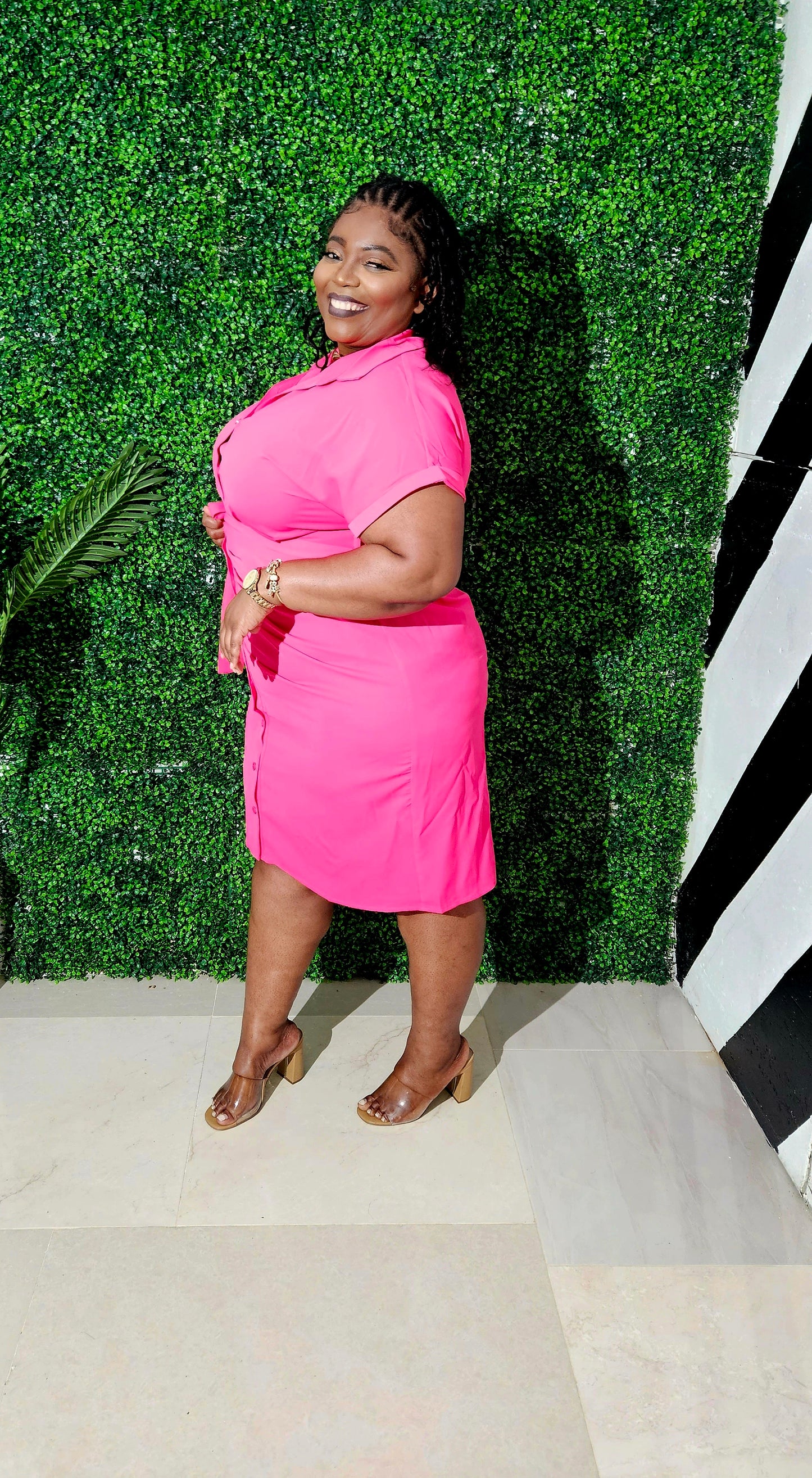 Baley Buttoned Midi Dress || Pink Punch