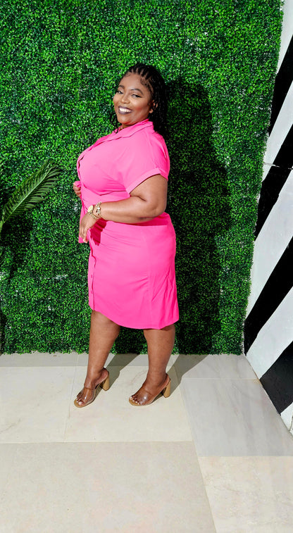 Baley Buttoned Midi Dress || Pink Punch