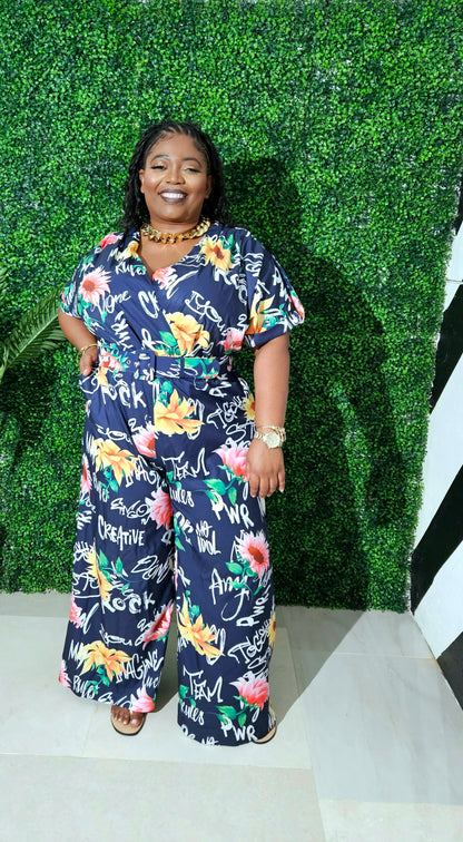 Graffiti Garden Jumpsuit || Navy
