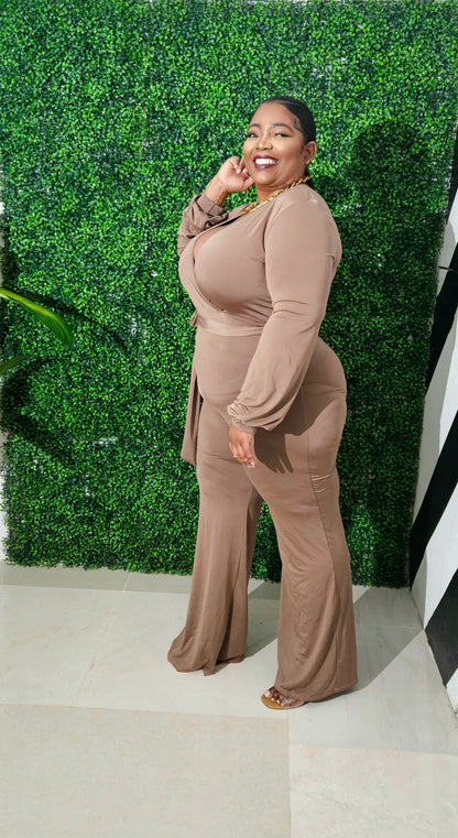 Wrap Game Strong Jumpsuit|| Mocha