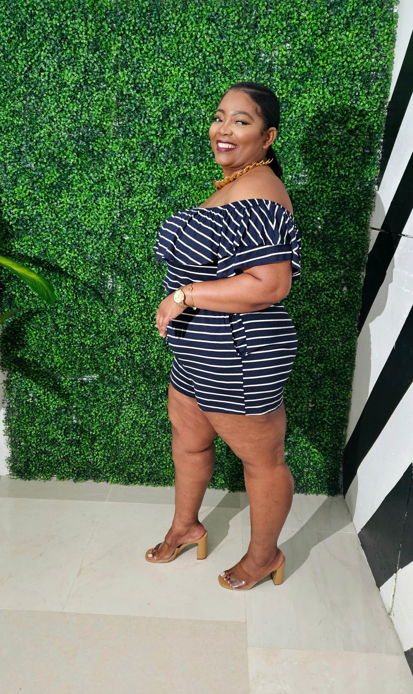 Coastal Cutie Romper|| Navy Stripes