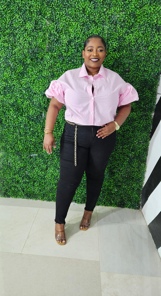 Bubble Down Stripe Crop Top || Pink