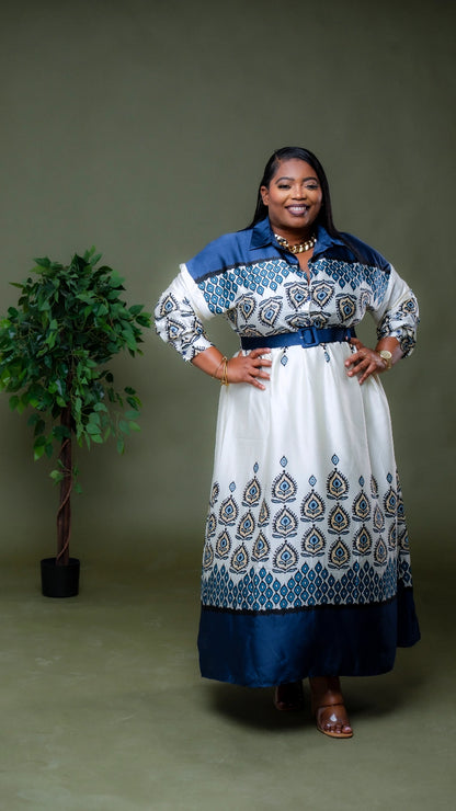 Graphic Mosaic Maxi Dress || Blue