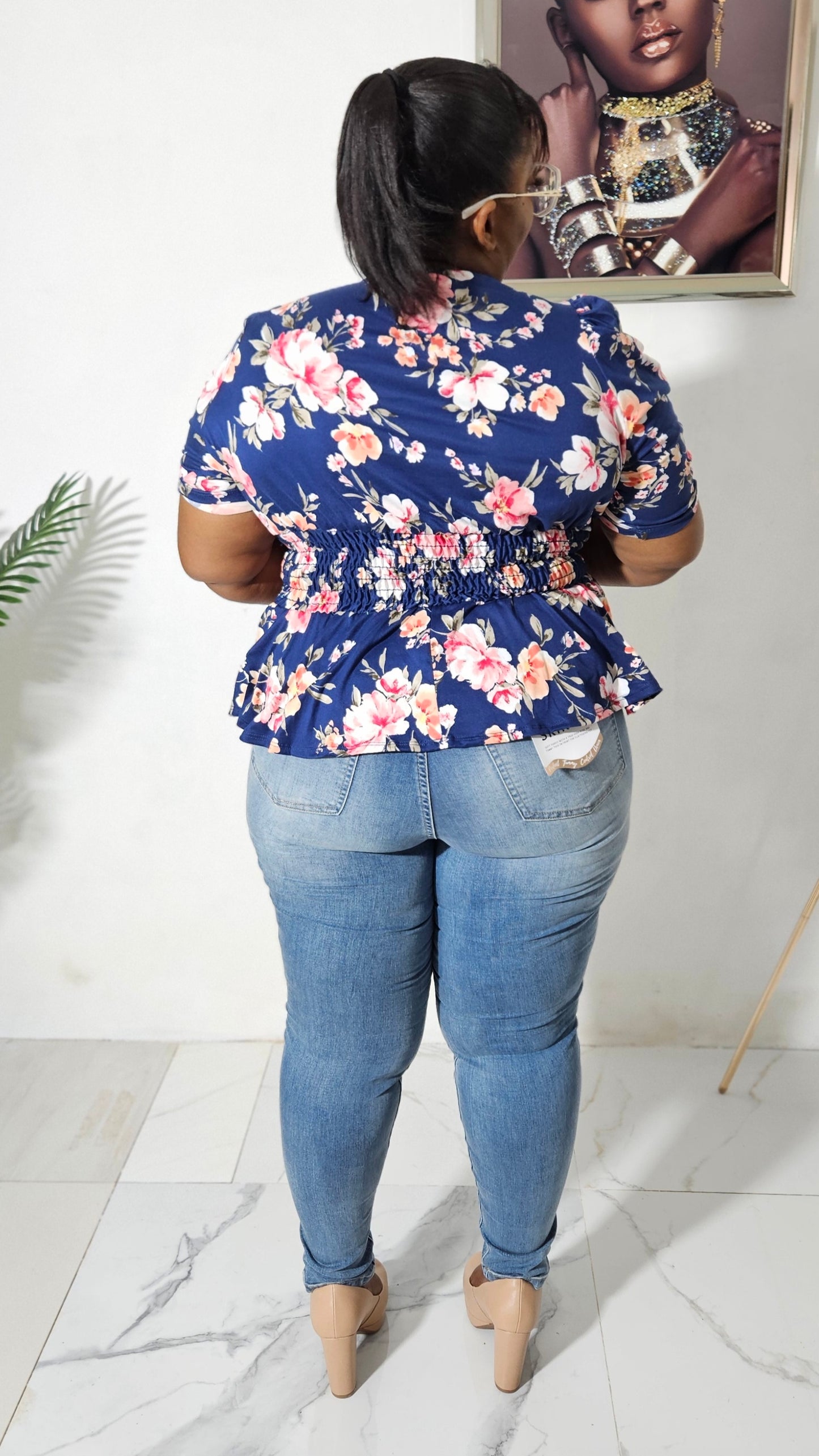 Floral Print Knit Top || Navy