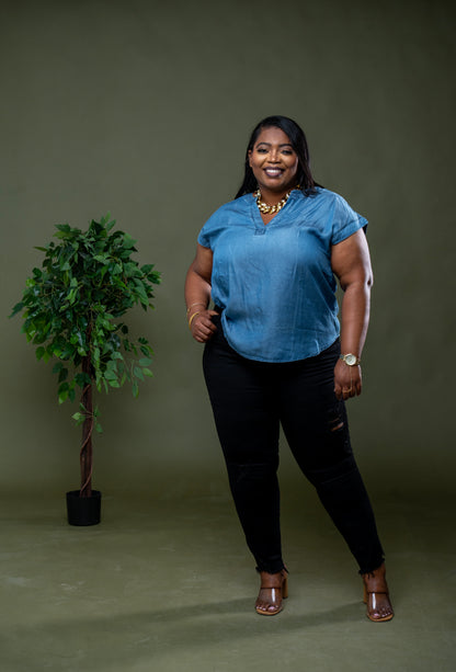 Easy Breezy Denim Top || Blue