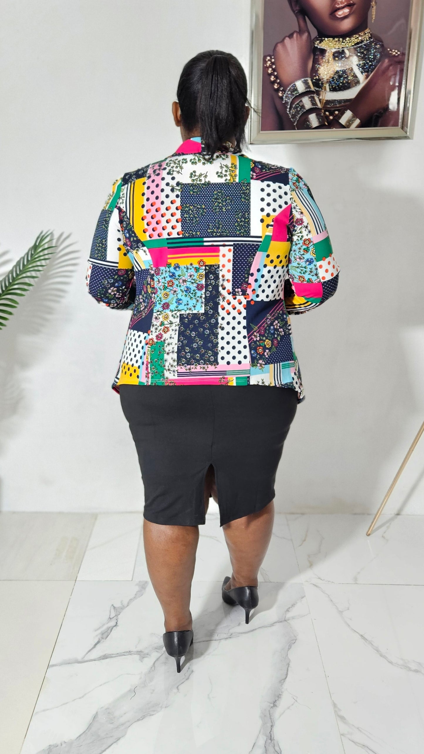 Abstract Multi-color Open Blazer