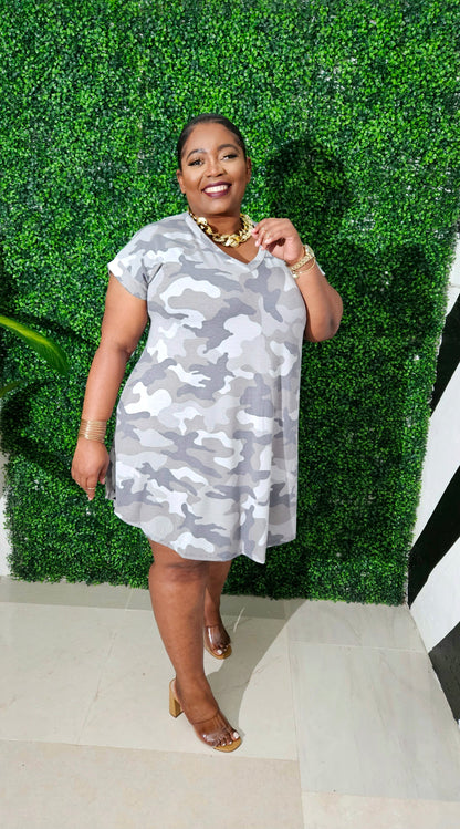 Camo Crush Tee Dress || Grey Camo