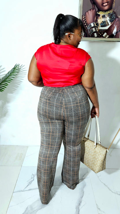 Flare Pants With Exposed Seam || Brown Plaid