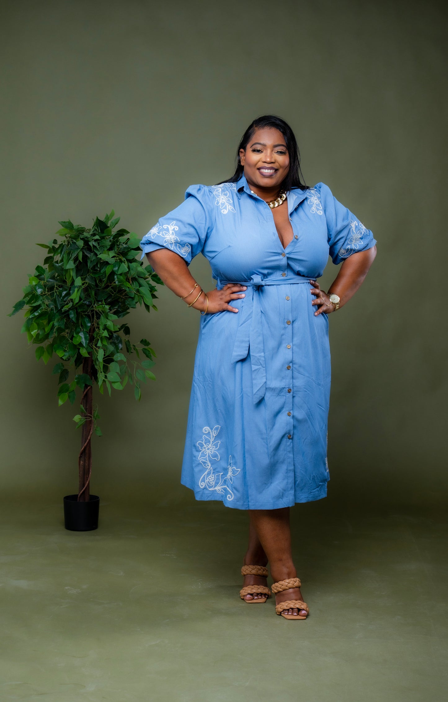 Bluebell Charm Denim Midi Dress