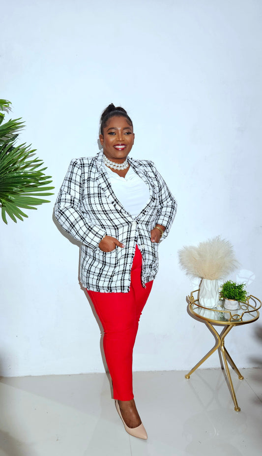 Pocketed Tweed Luxe Blazer || Black & White