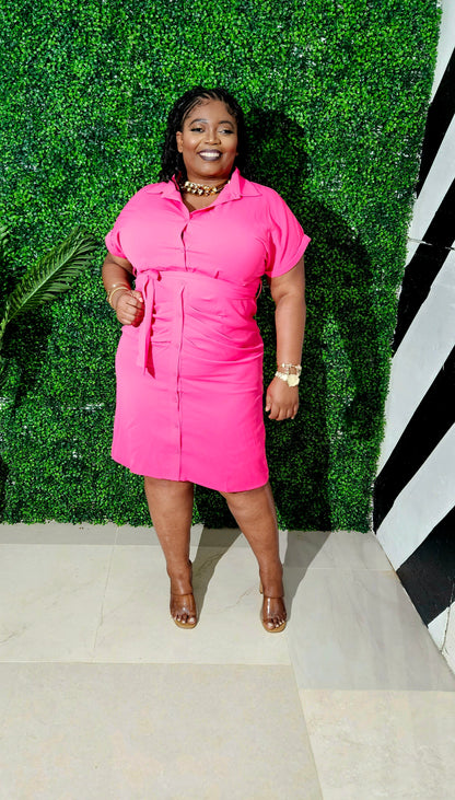 Baley Buttoned Midi Dress || Pink Punch