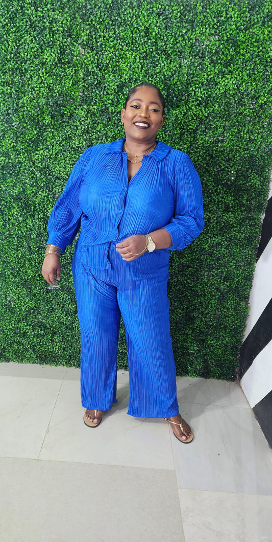Yes Plisse Pants Set || Royal Blue