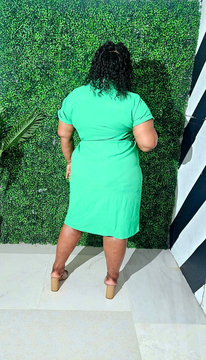 Baley Buttoned Midi Dress || Green Tea