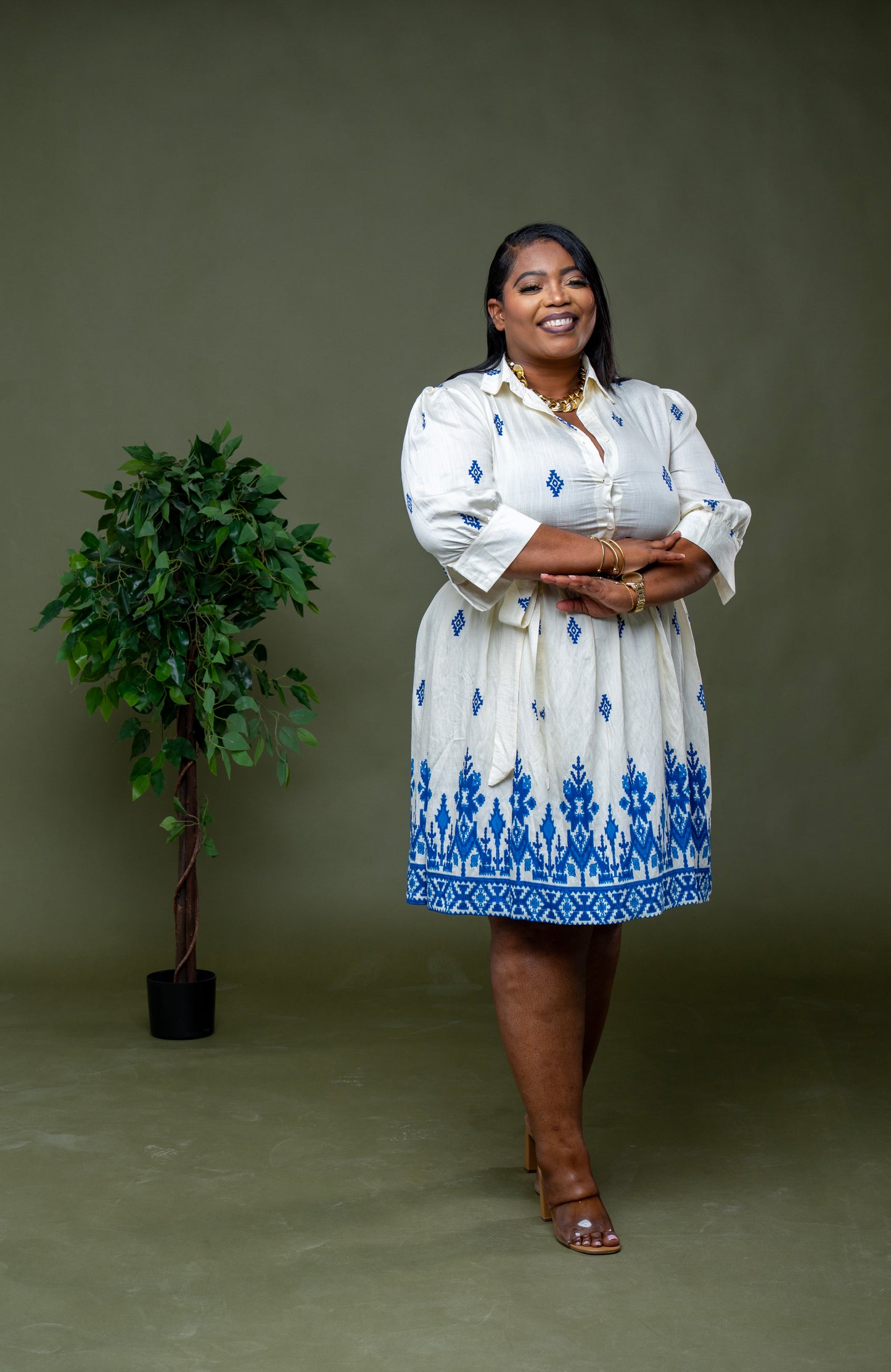 Capri Coast Shirt Dress || Ivory & Blue