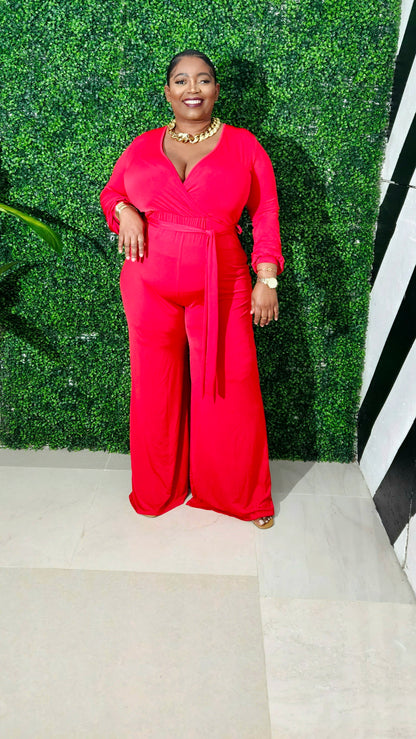 Wrap Game Strong Jumpsuit|| Red