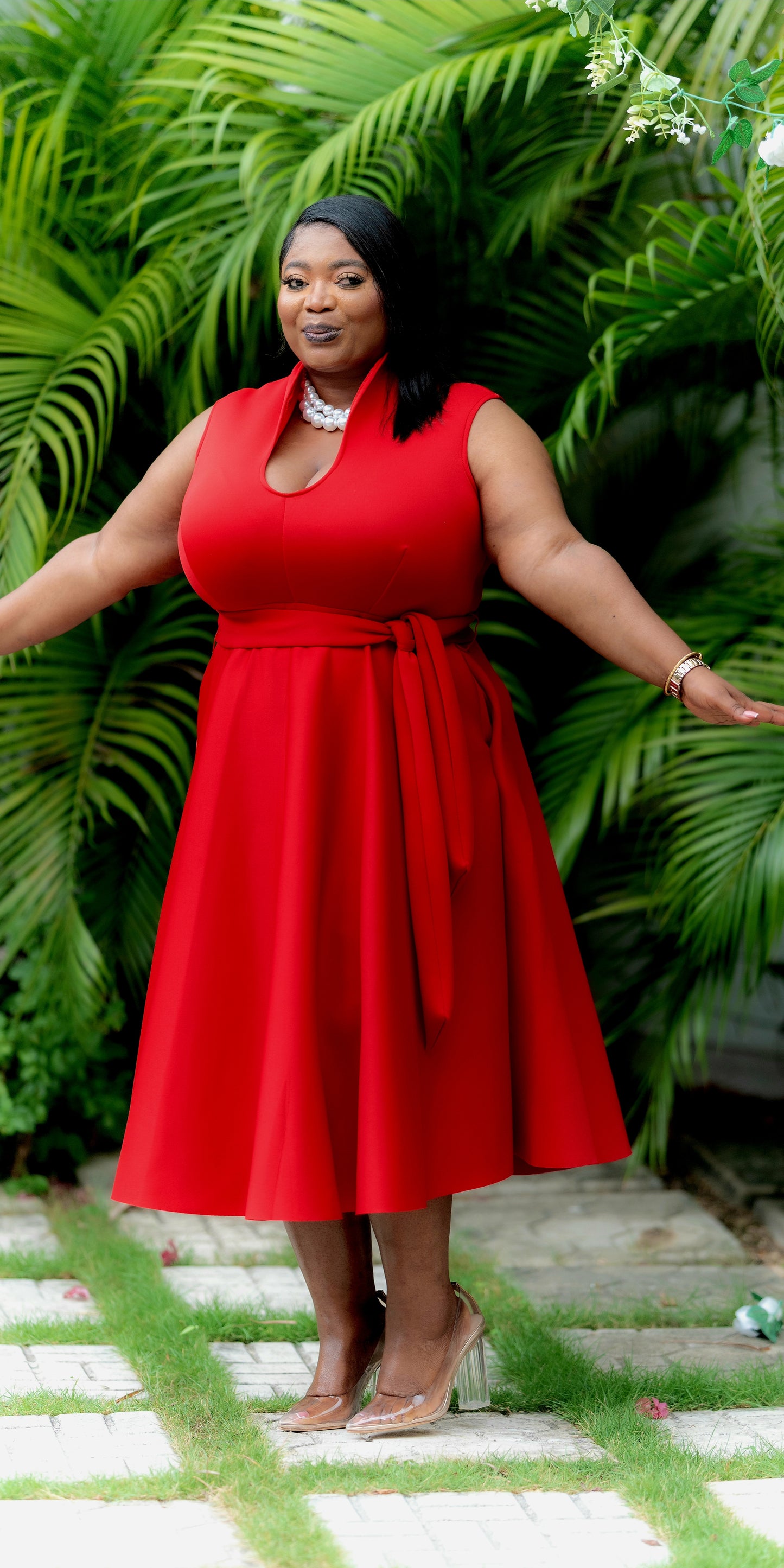 Pure Grace Midi Dress || Red