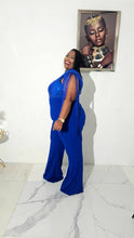 Load image into Gallery viewer, SEQUIN TOP WITH FRINGE SLEEVE JUMPSUIT| ROYAL BLUE
