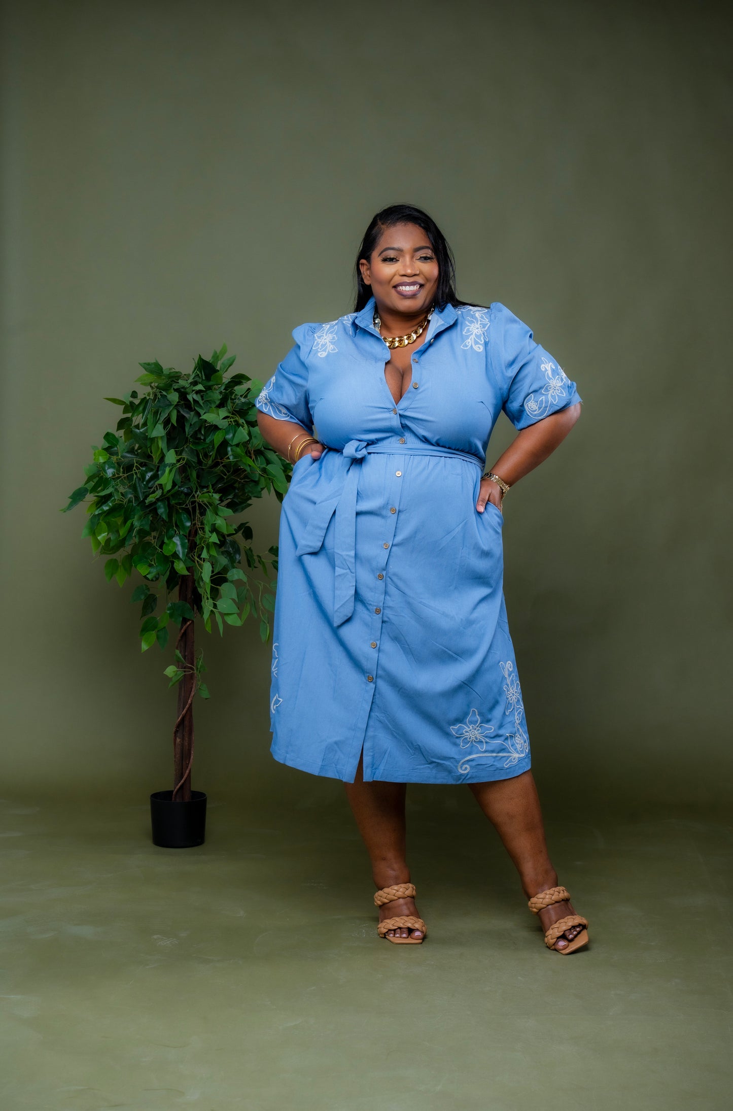 Bluebell Charm Denim Midi Dress