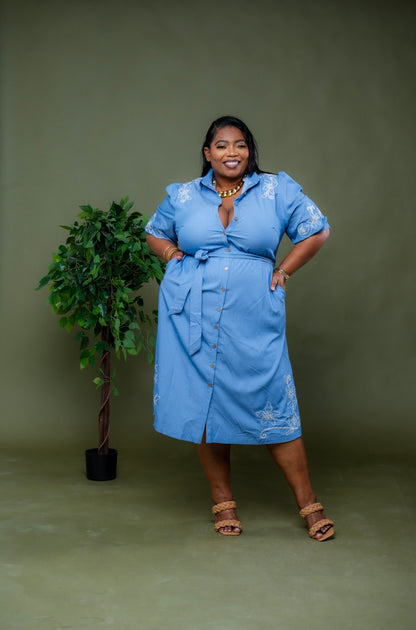 Bluebell Charm Denim Midi Dress