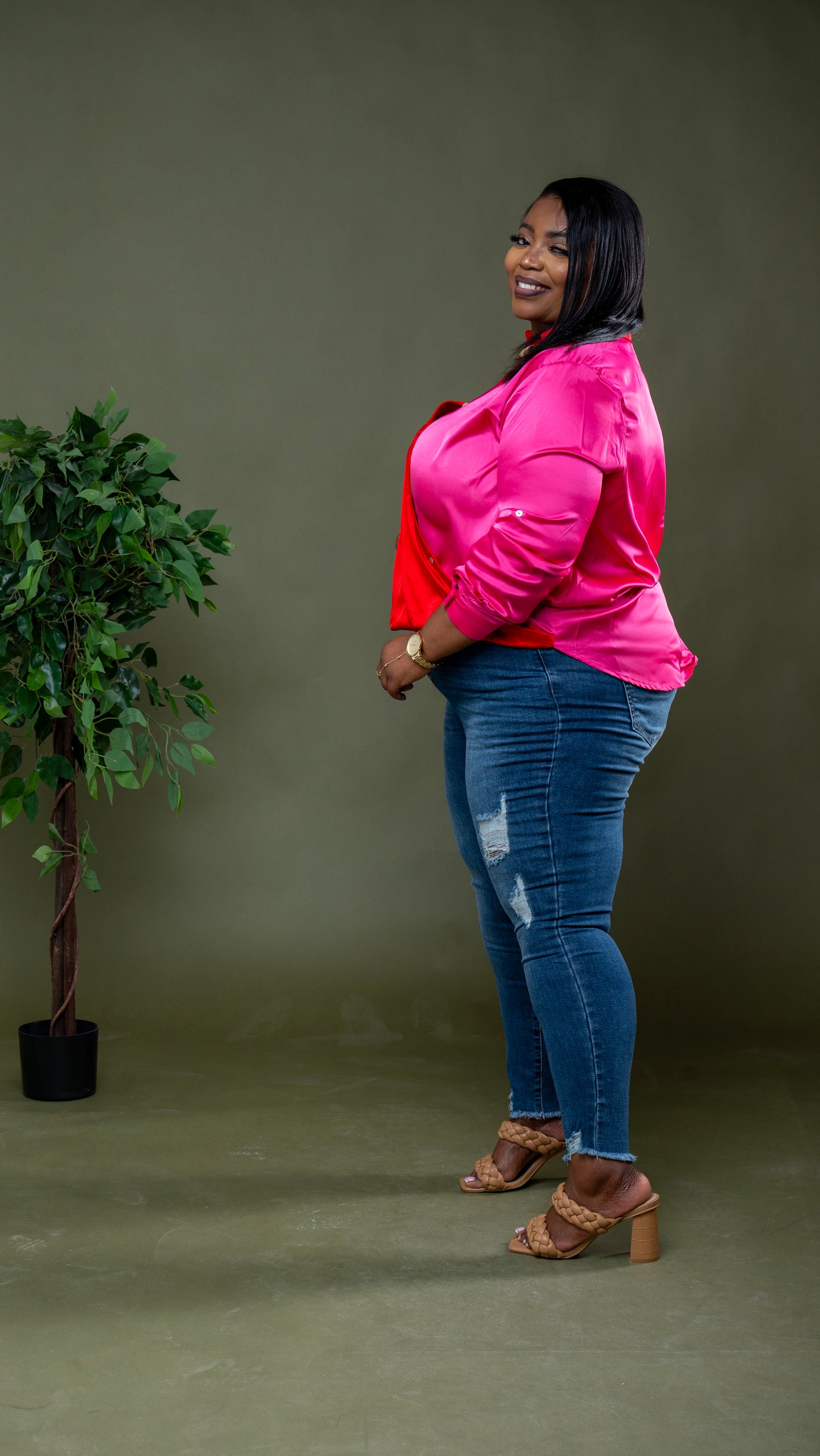 Yin & Chic Blouse || Fuchsia-Orange Red