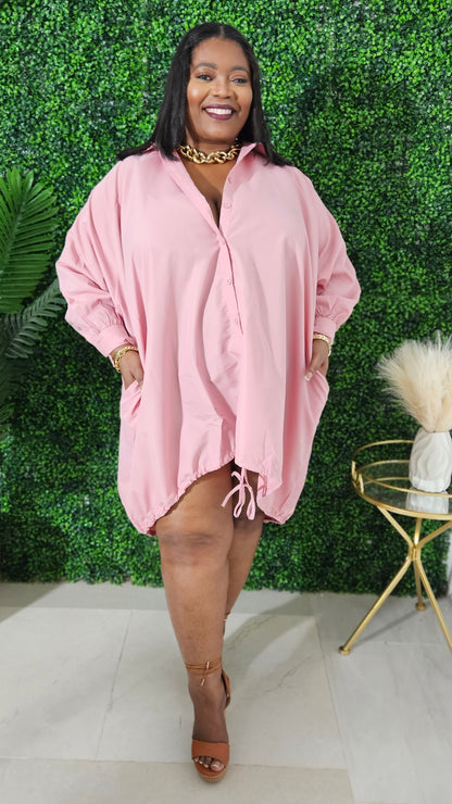 Oversized Jolly Shirt Dress || Dusty Pink