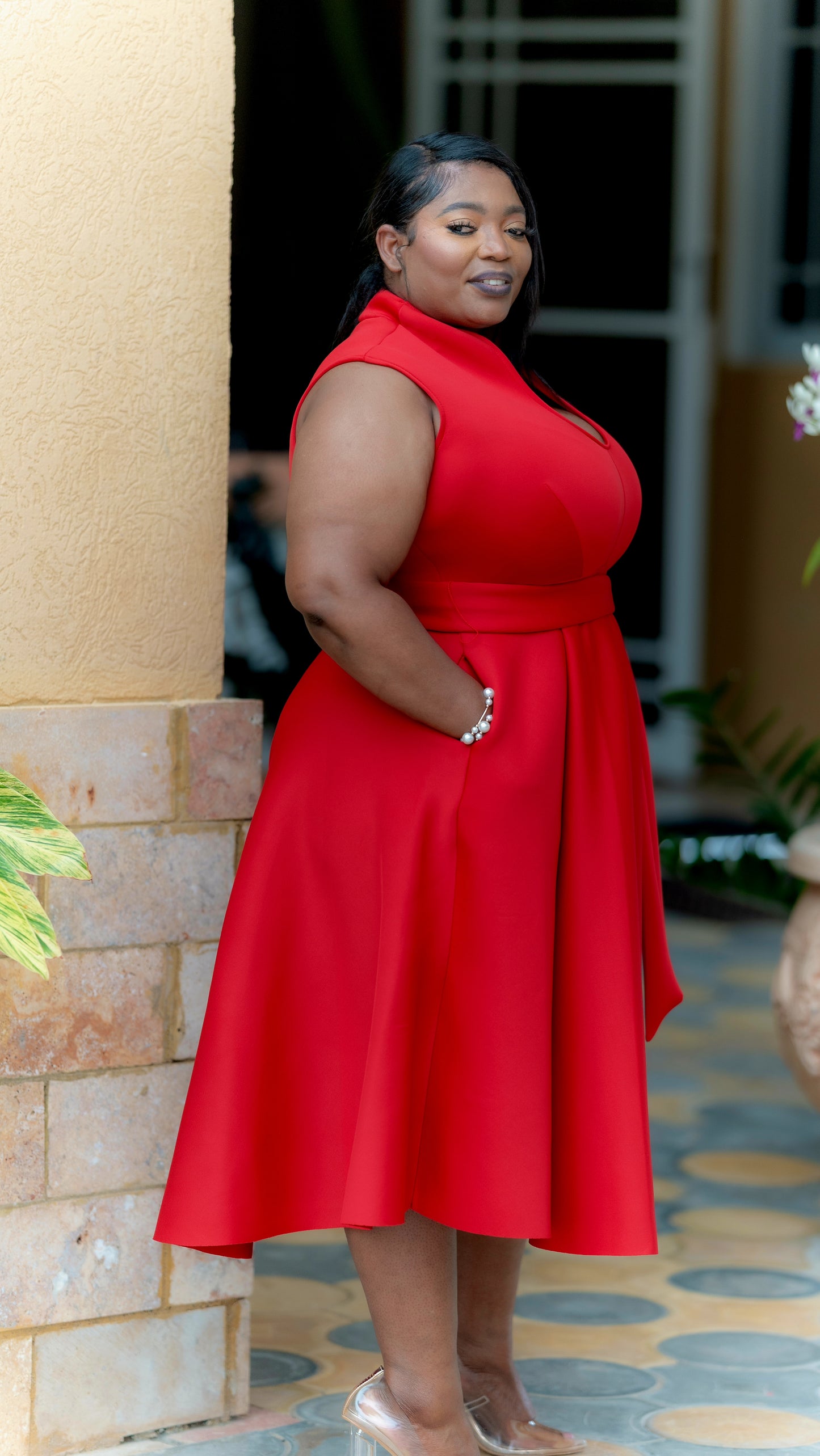 Pure Grace Midi Dress || Red