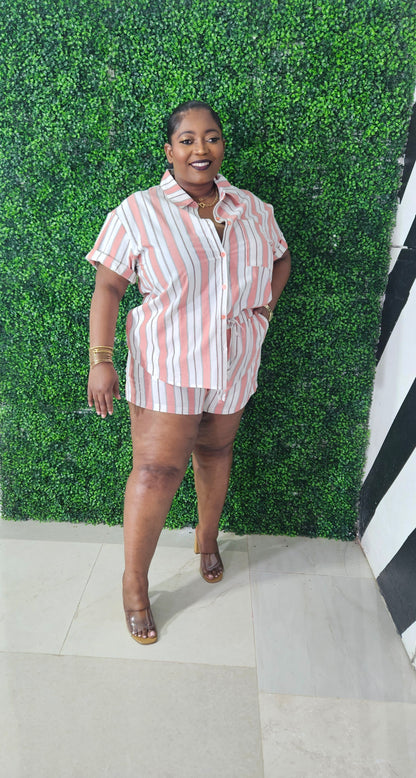 Summer Stripes Shorts Set || Copper