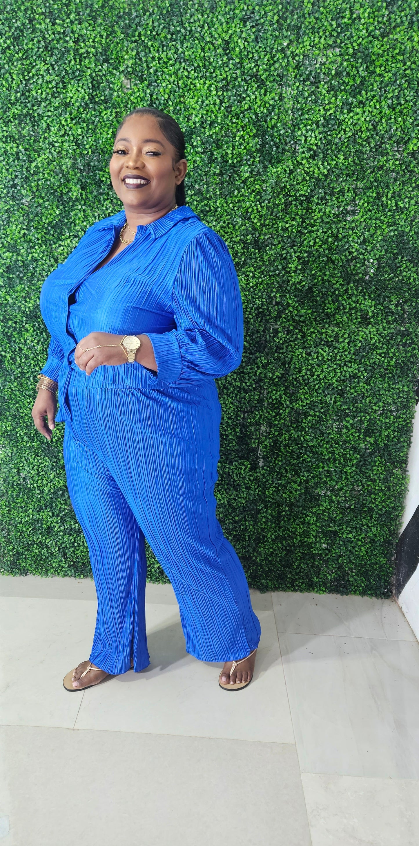 Yes Plisse Pants Set || Royal Blue