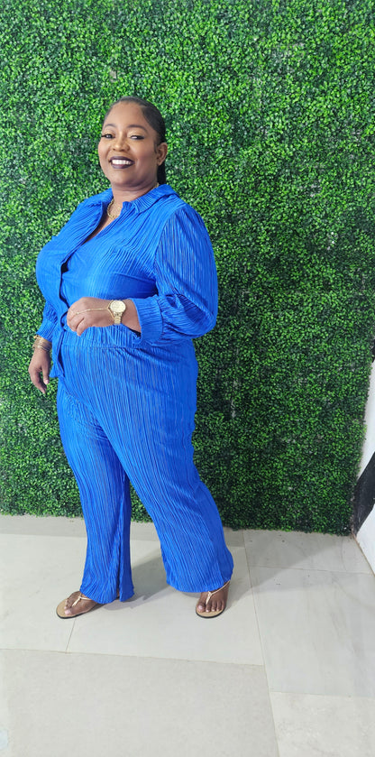 Yes Plisse Pants Set || Royal Blue
