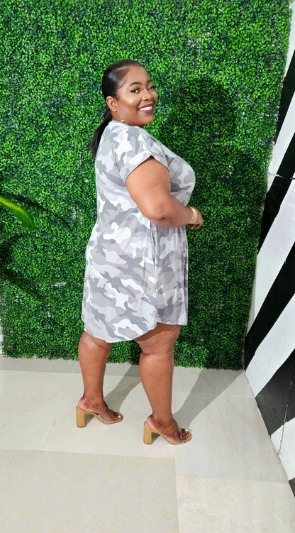 Camo Crush Tee Dress || Grey Camo