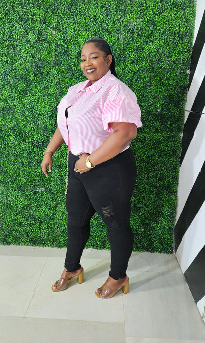 Bubble Down Stripe Crop Top || Pink
