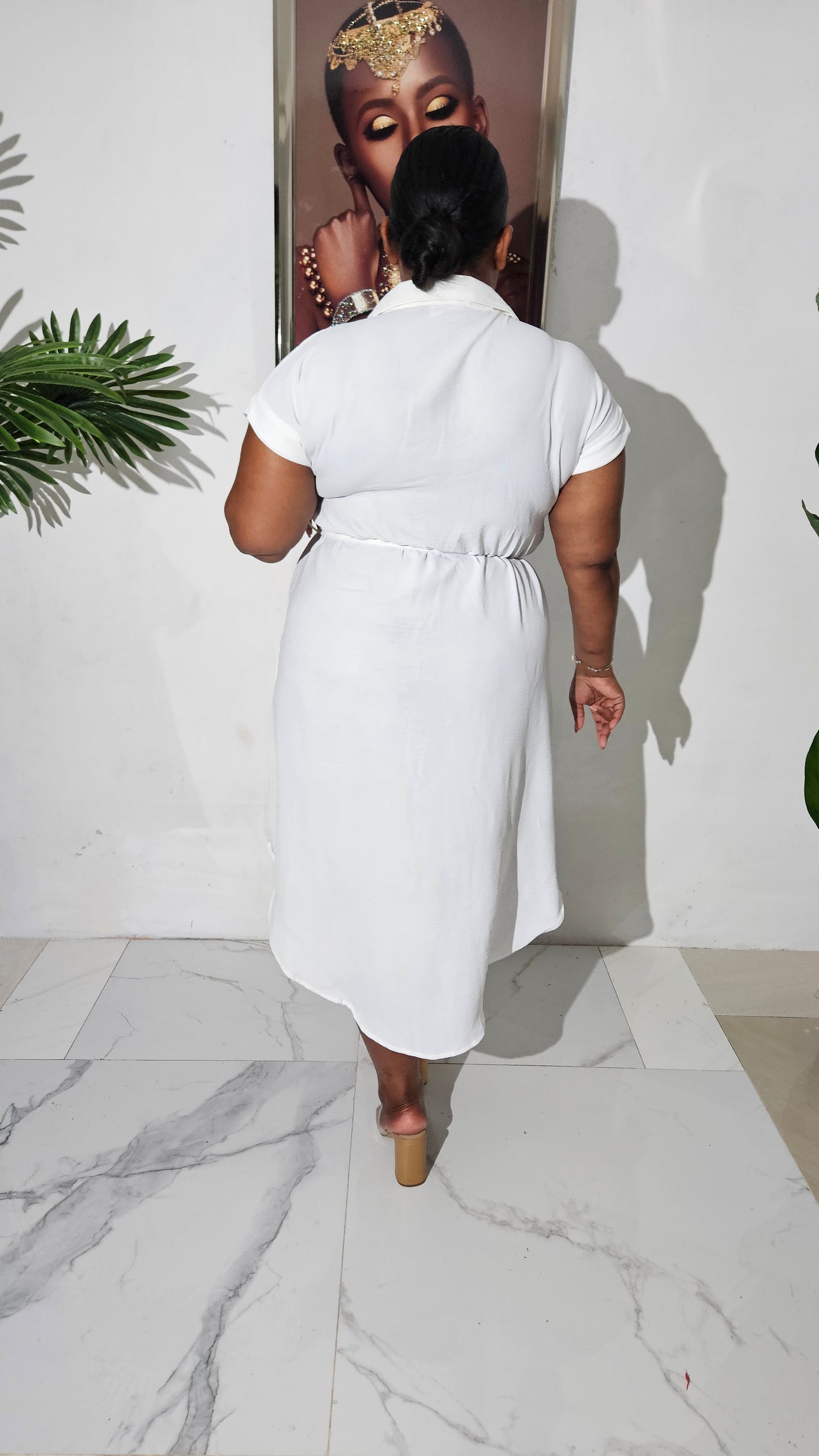 Savannah Breeze Belted Shirt Dress || White