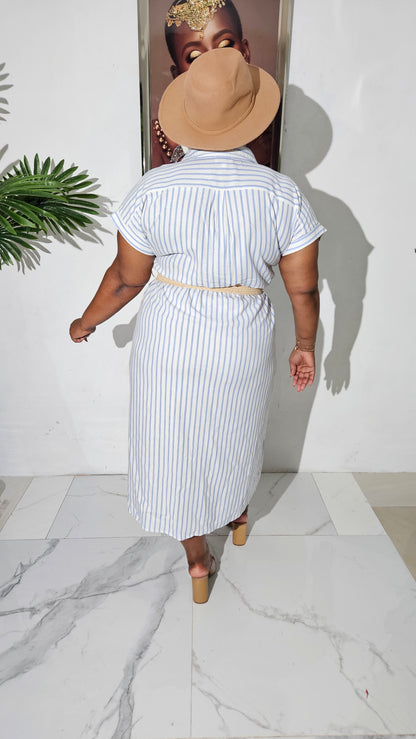 Coastal Stripes Belted Midi Dress